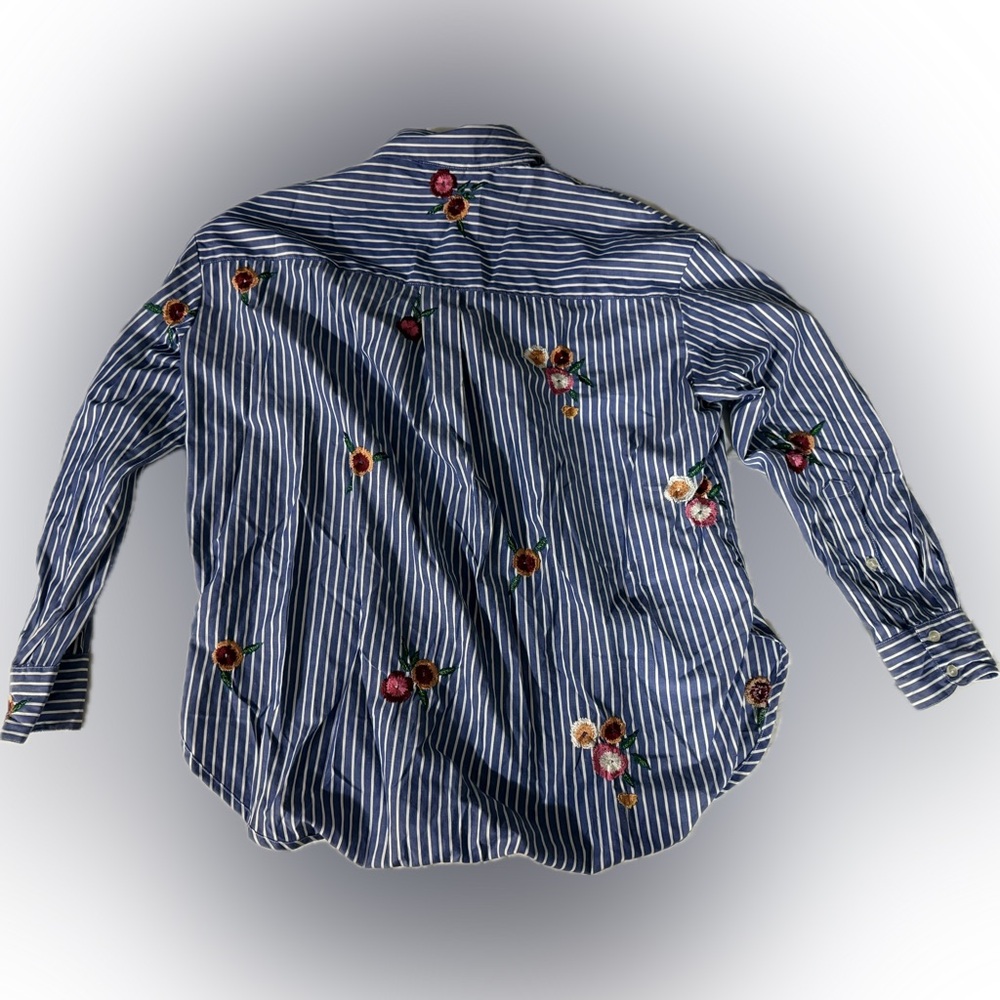 H&M RARE flower cottagecore farmer pinstripe floral oversized button up shirt 💐 - Picture 4 of 6